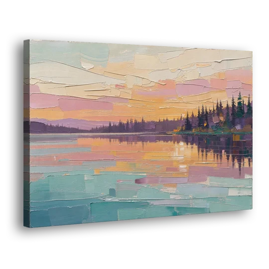 Master Bedroom Wall Art Above Bed Lake Sunset - Canvas Wall Art - Side