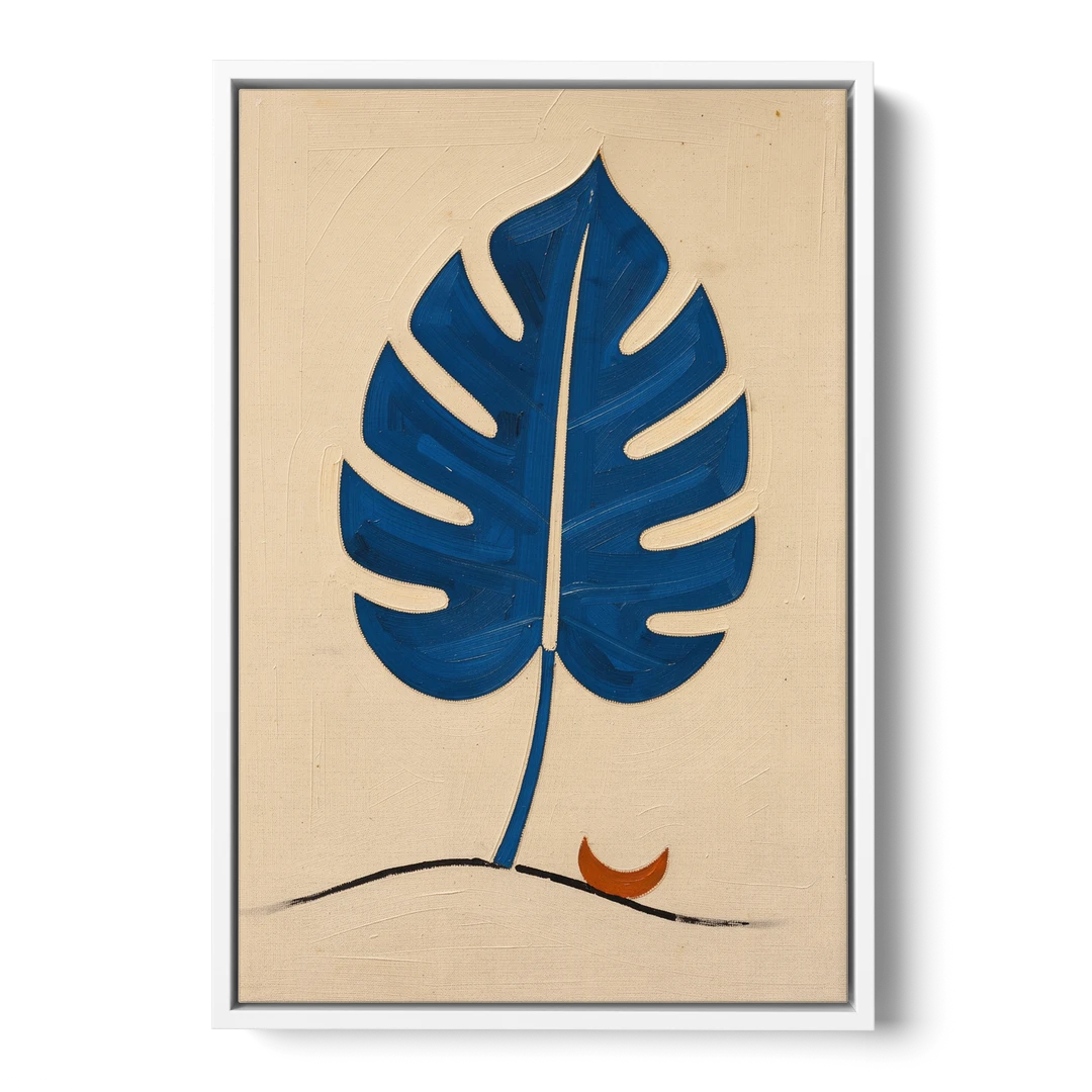 Matisse Wall Art Cobalt Leaf with Vermilion Moon - White Framed Canvas Wall Art - Front