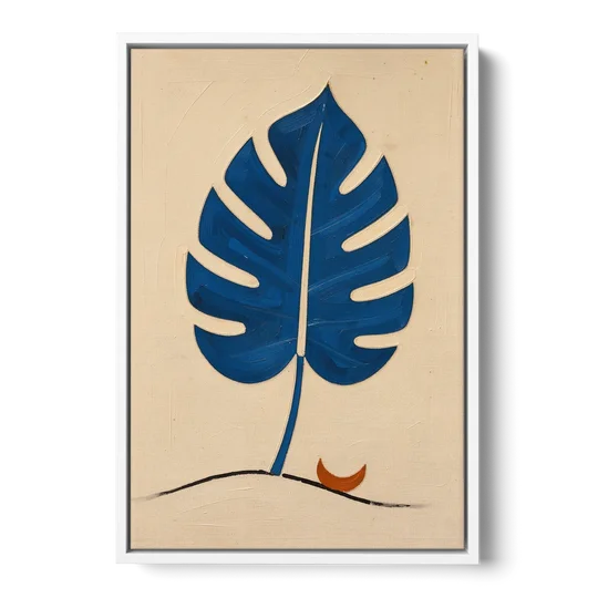Matisse Wall Art Cobalt Leaf with Vermilion Moon - White Framed Canvas Wall Art - Front