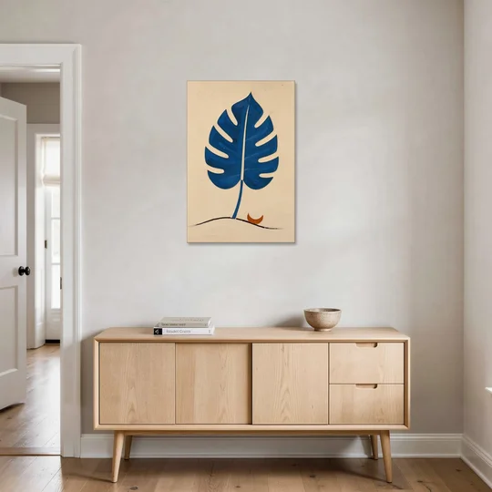 Matisse Wall Art Cobalt Leaf with Vermilion Moon - Canvas Wall Art - Coffee Table - 24x36