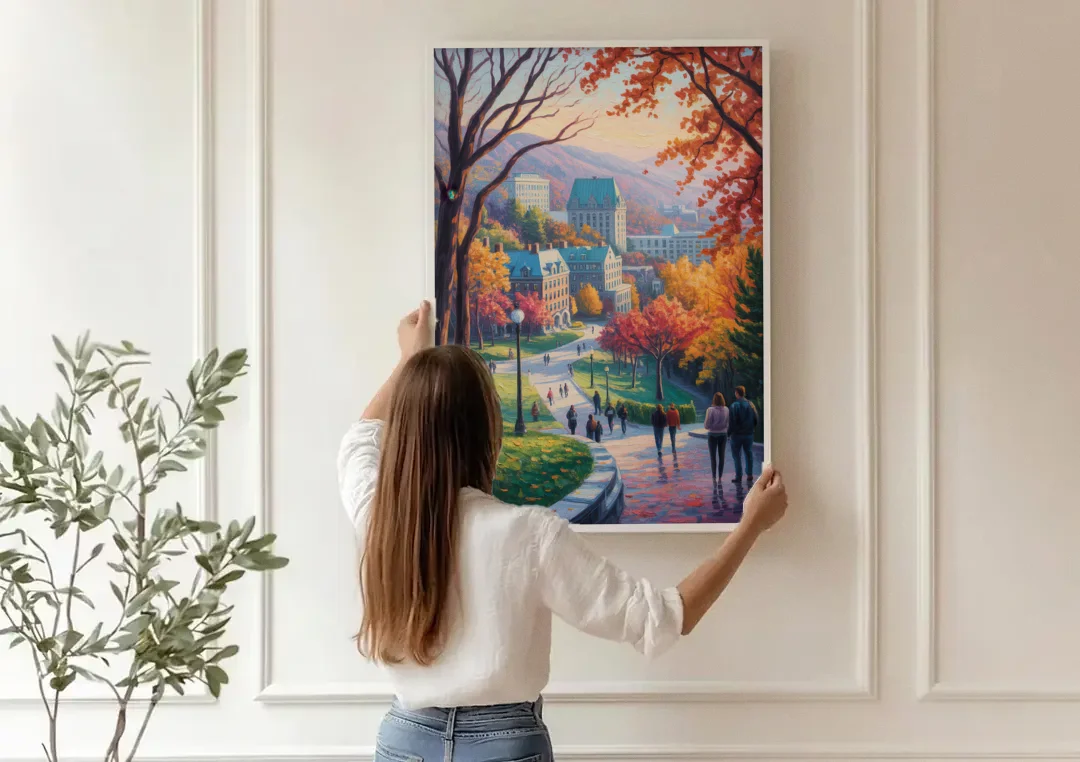 McGill University Montreal canvas wall art being hung on a paneled wall