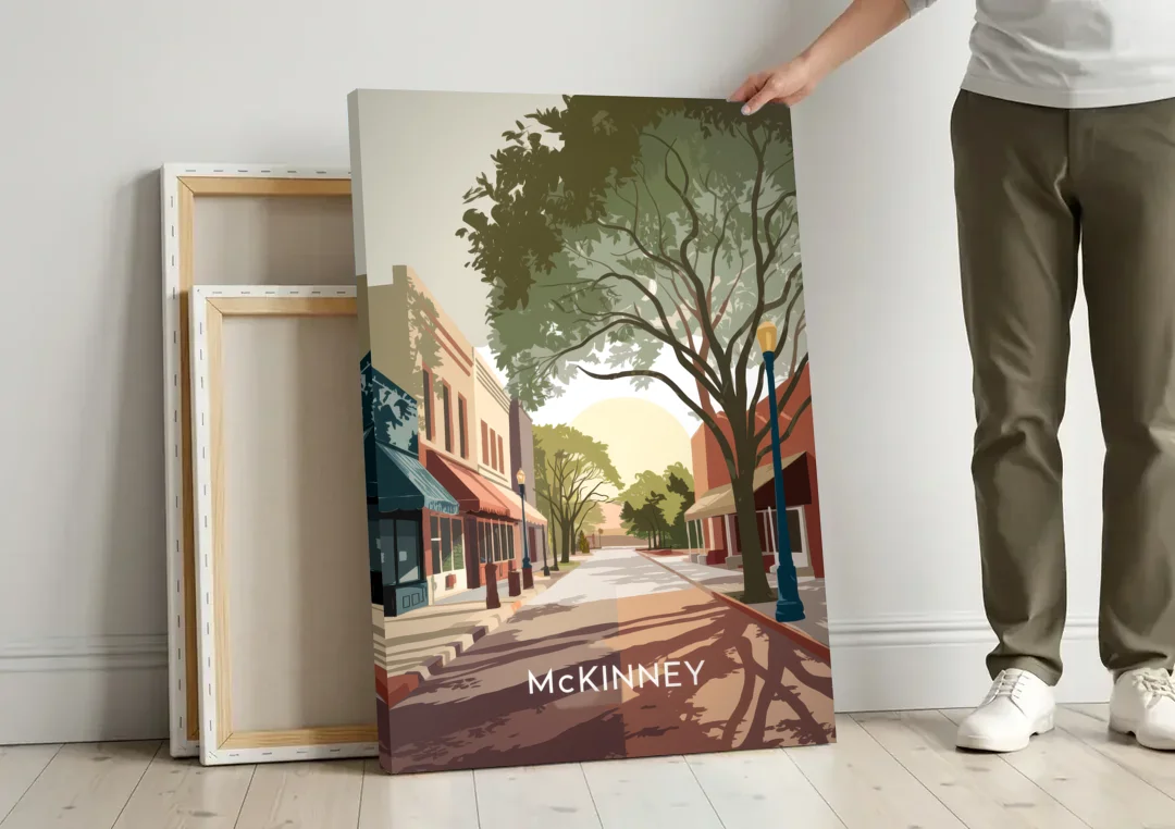 McKinney Artistic Heritage canvas wall art leaning against a wall next to blank canvases