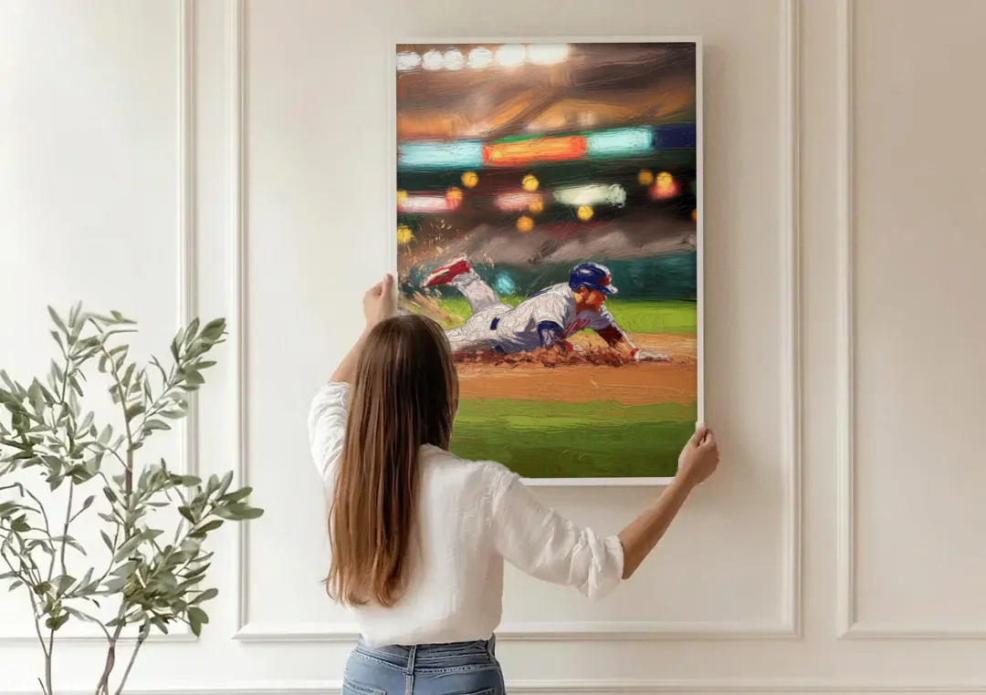 McKinney Baseball Spirit canvas wall art being hung on a paneled wall