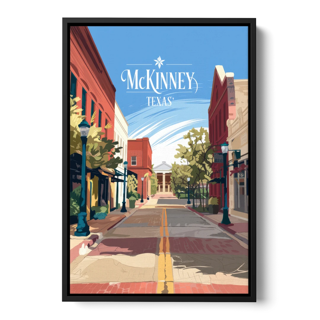 McKinney Downtown Streetscape - Black Framed Canvas Wall Art - Front