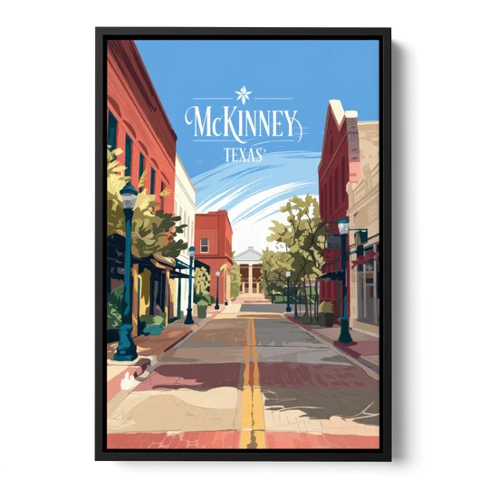 McKinney Downtown Streetscape - Black Framed Canvas Wall Art - Front