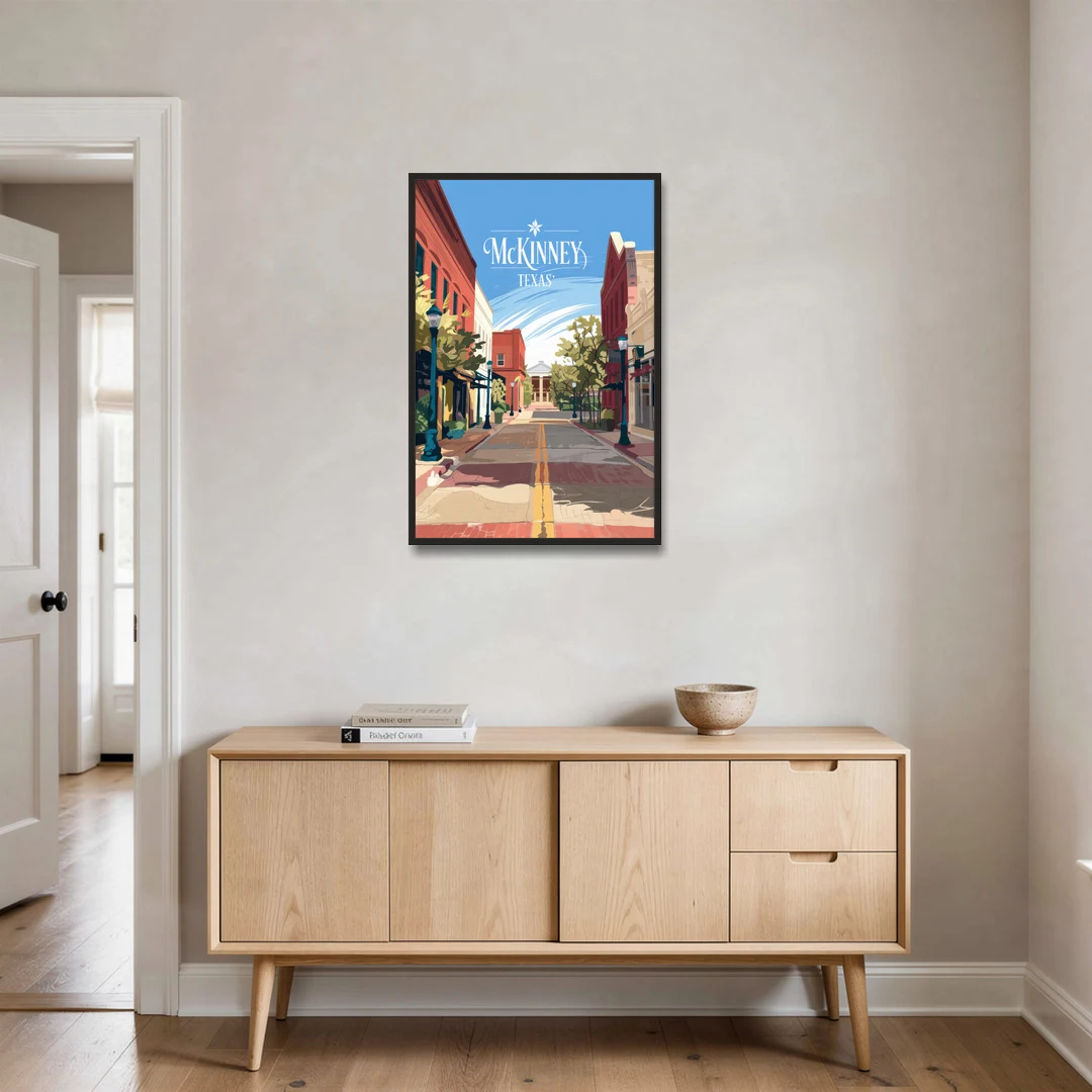 McKinney Downtown Streetscape - Black Framed Canvas Wall Art - Coffee Table - 24x36