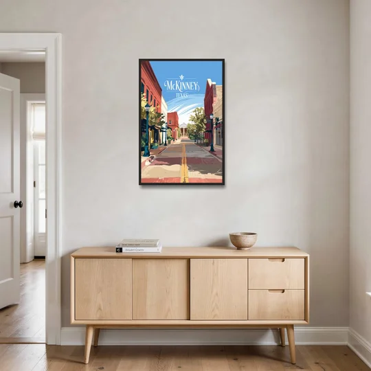 McKinney Downtown Streetscape - Black Framed Canvas Wall Art - Coffee Table - 24x36
