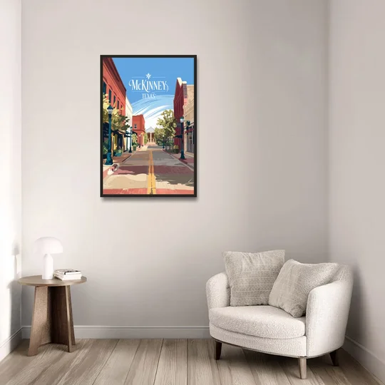McKinney Downtown Streetscape - Black Framed Canvas Wall Art - Sofa - 24x36