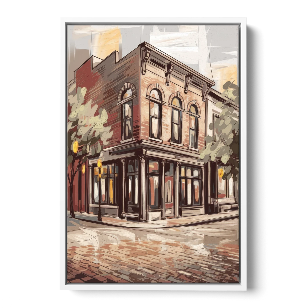 McKinney Historic Architecture - White Framed Canvas Wall Art - Front