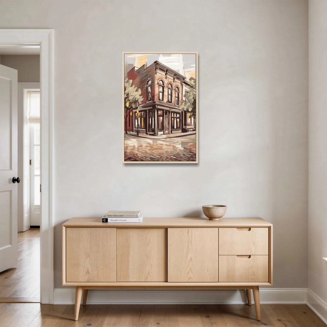 McKinney Historic Architecture - Oak Framed Canvas Wall Art - Coffee Table - 24x36