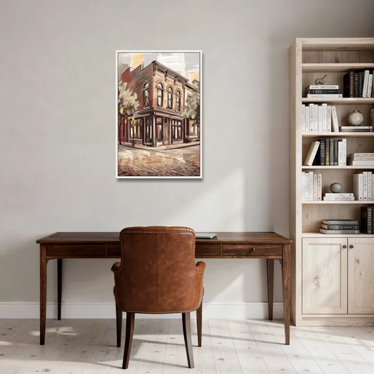 McKinney Historic Architecture - White Framed Canvas Wall Art - Office - 24x36