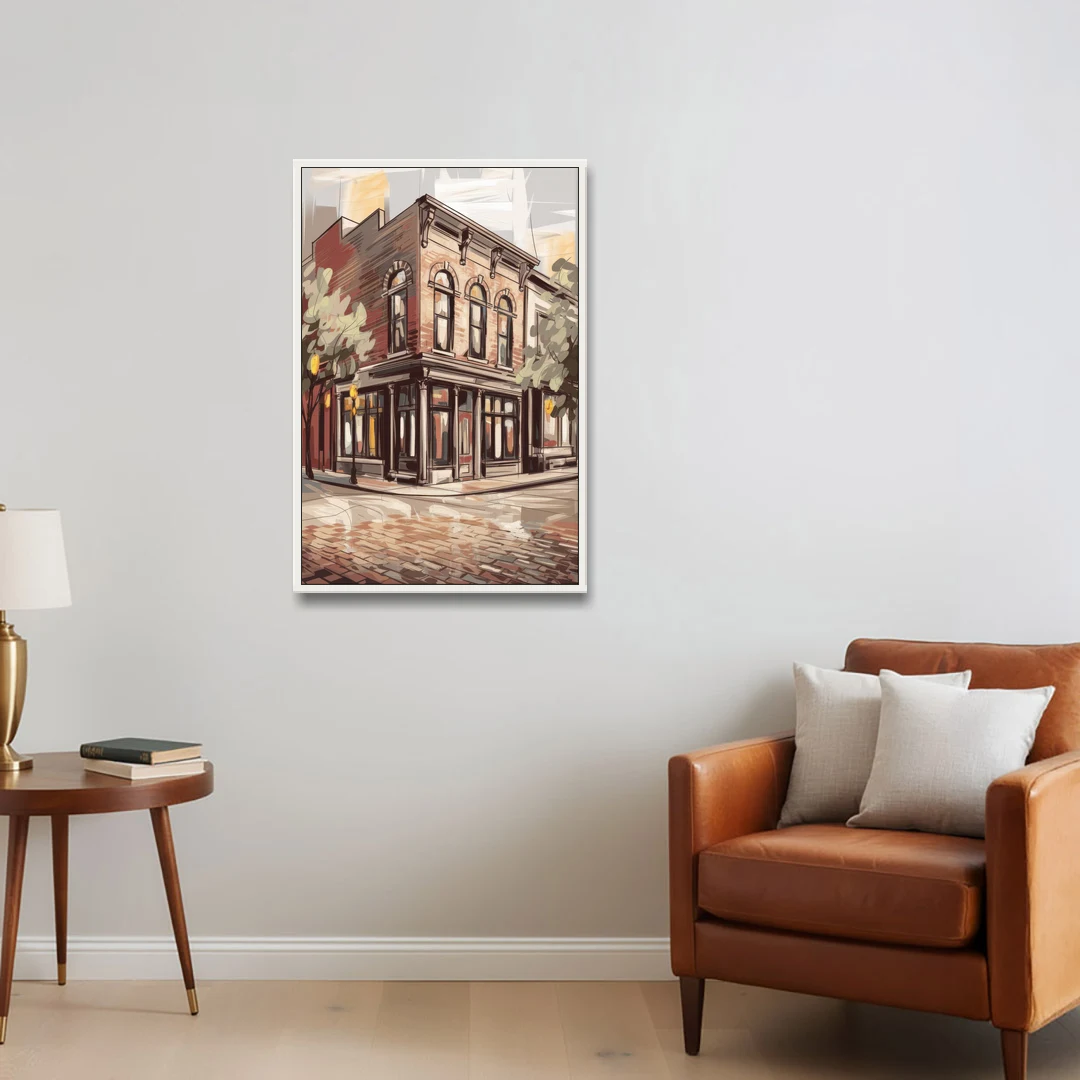 McKinney Historic Architecture - White Framed Canvas Wall Art - Sofa - 24x36