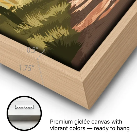 McKinney Nature Trails - Oak Framed Canvas Wall Art - Gallery Wrap Corner