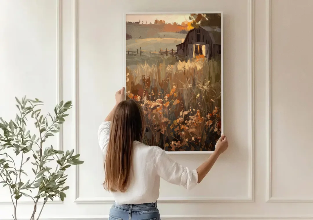 McKinney Rustic Charm canvas wall art being hung on a paneled wall