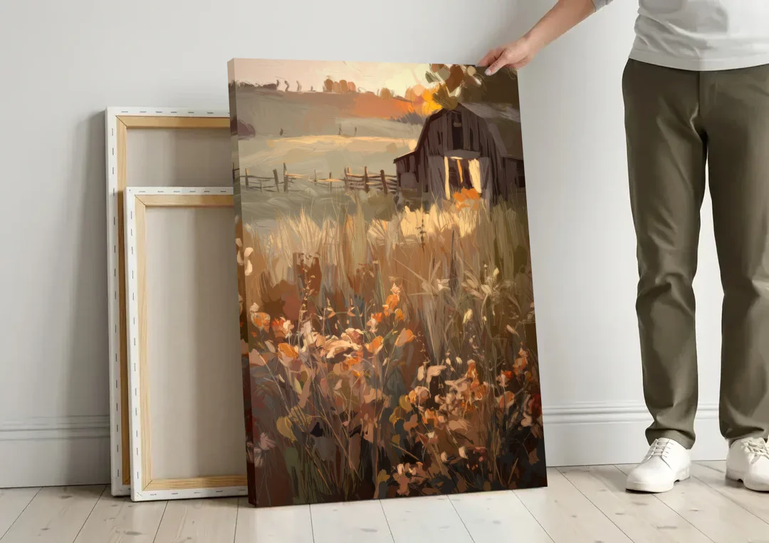 McKinney Rustic Charm canvas wall art leaning against a wall next to blank canvases