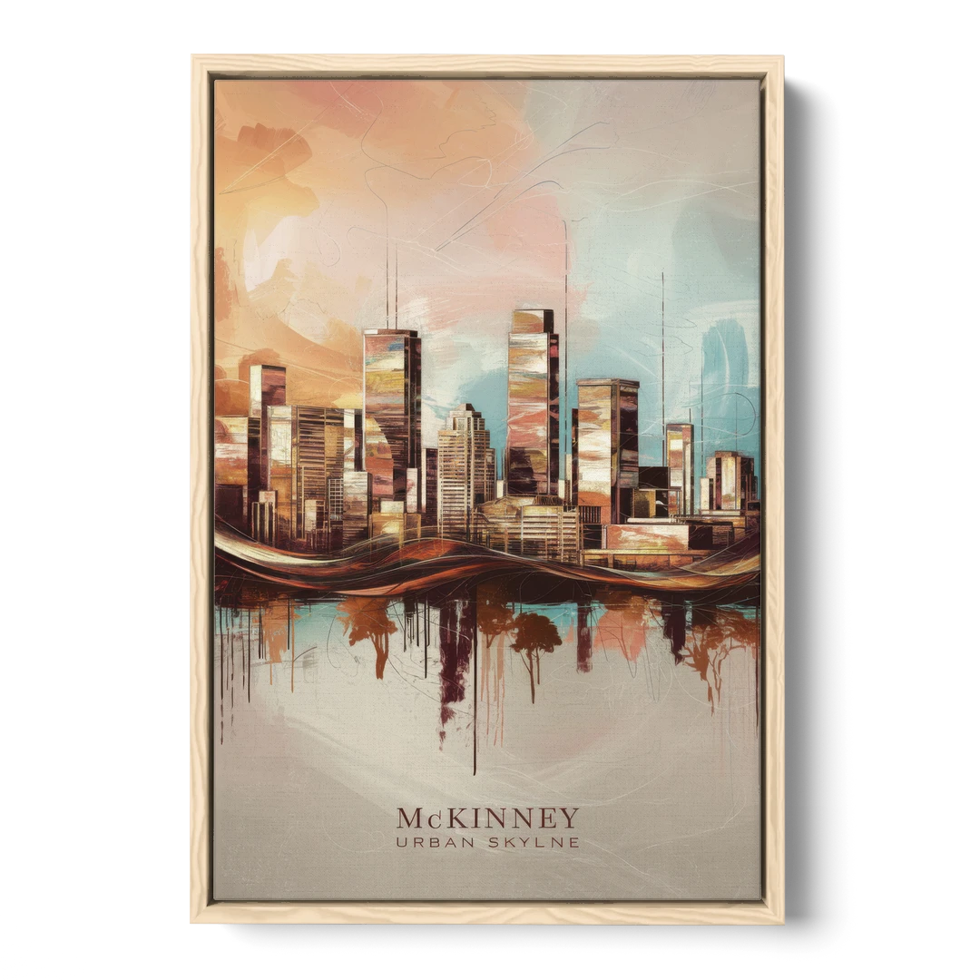 McKinney Urban Skyline - Oak Framed Canvas Wall Art - Front