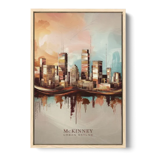 McKinney Urban Skyline - Oak Framed Canvas Wall Art - Front