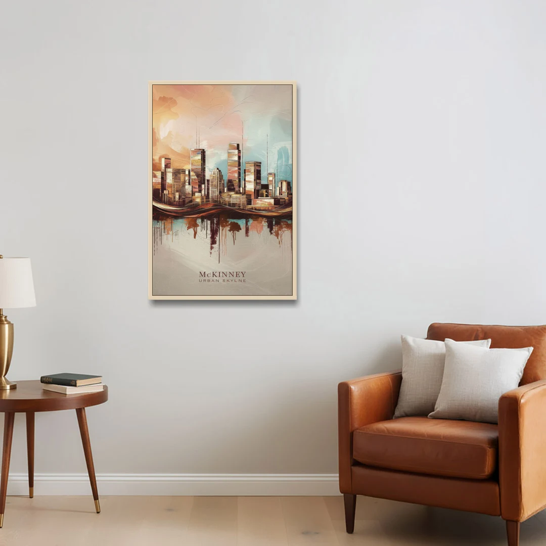 McKinney Urban Skyline - Oak Framed Canvas Wall Art - Sofa - 24x36