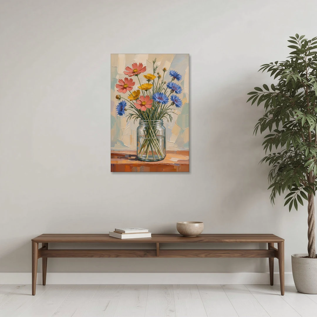 Meadow Wildflowers in a Clear Glass Jar - Canvas Wall Art - Coffee Table - 24x36