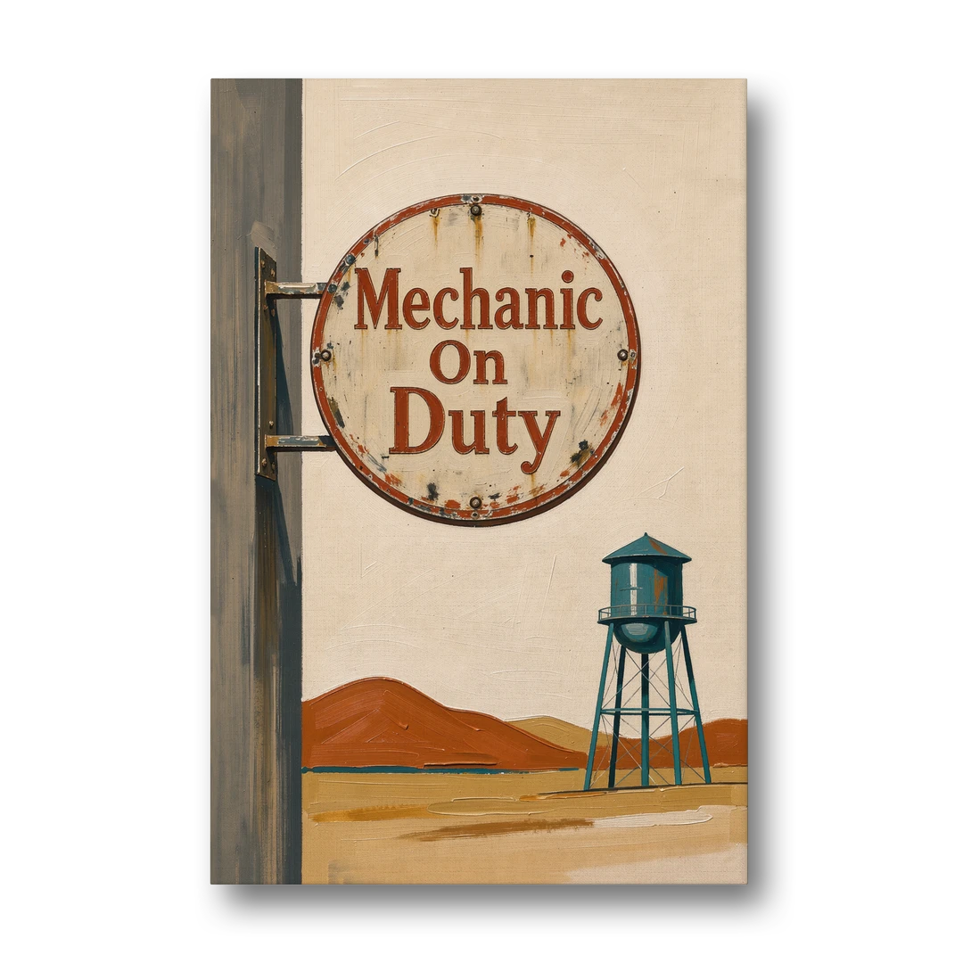 Mechanic Shop Decor with a Desert Water Tower - Canvas Wall Art - Front
