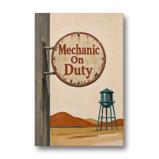 Mechanic Shop Decor with a Desert Water Tower - Canvas Wall Art - Front