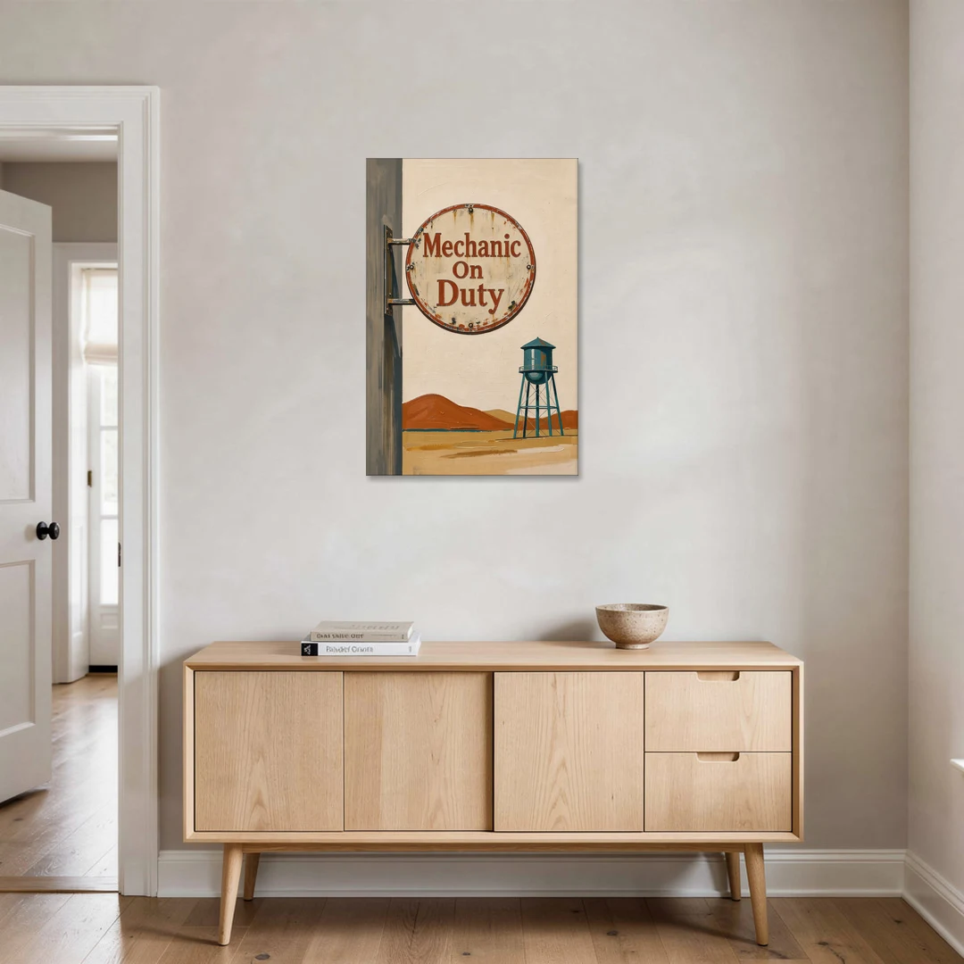 Mechanic Shop Decor with a Desert Water Tower - Canvas Wall Art - Coffee Table - 24x36