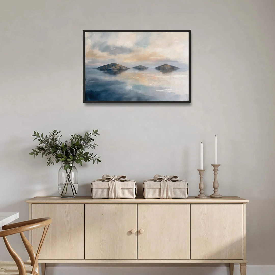 Medical Office Wall Art of Islands at Dusk - Black Framed Canvas Wall Art - Coffee Table - 36x24