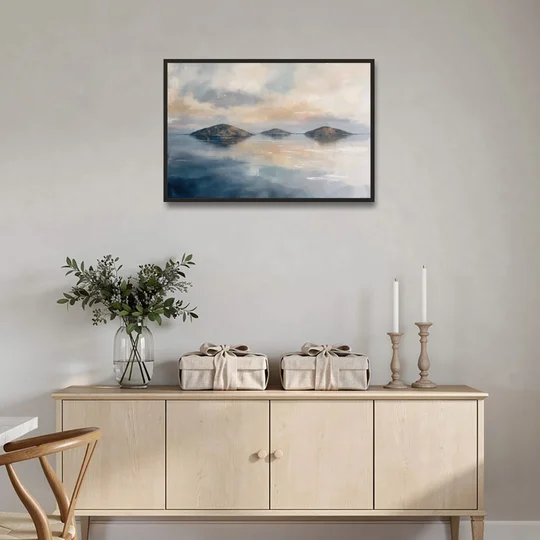 Medical Office Wall Art of Islands at Dusk - Black Framed Canvas Wall Art - Coffee Table - 36x24