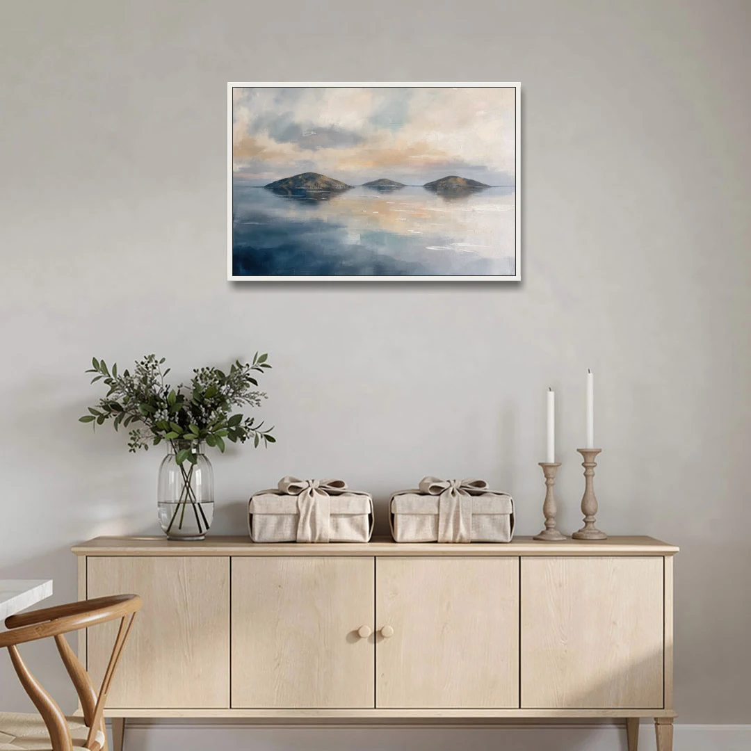 Medical Office Wall Art of Islands at Dusk - White Framed Canvas Wall Art - Coffee Table - 36x24