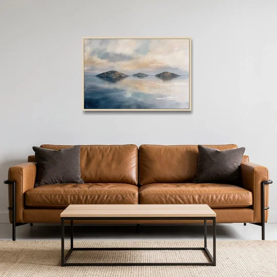 Medical Office Wall Art of Islands at Dusk - Oak Framed Canvas Wall Art - Sofa - 36x24