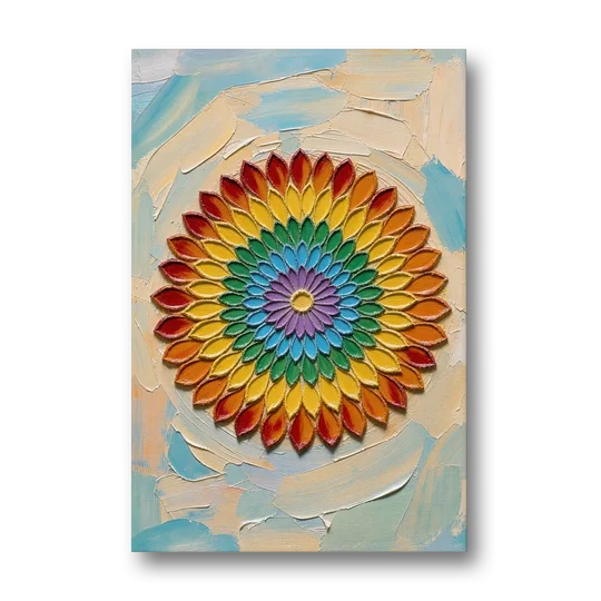 Meditation Wall Art Petal Mandala in Chakra Colors - Canvas Wall Art - Front