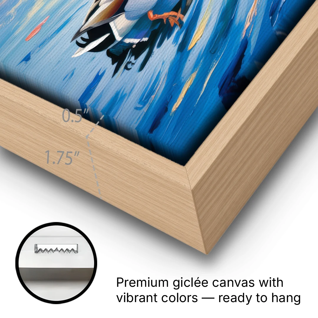 Meditative Mallard Moment - Oak Framed Canvas Wall Art - Gallery Wrap Corner