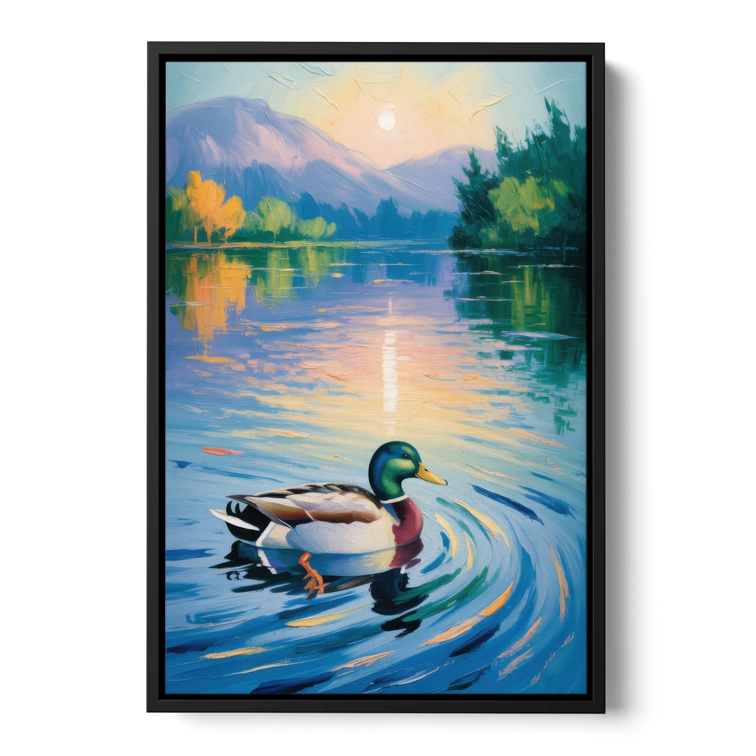 Meditative Mallard Moment - Black Framed Canvas Wall Art - Front