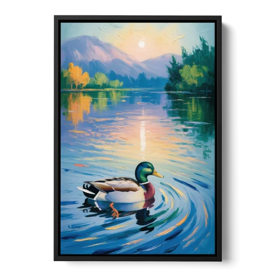 Meditative Mallard Moment - Black Framed Canvas Wall Art - Front