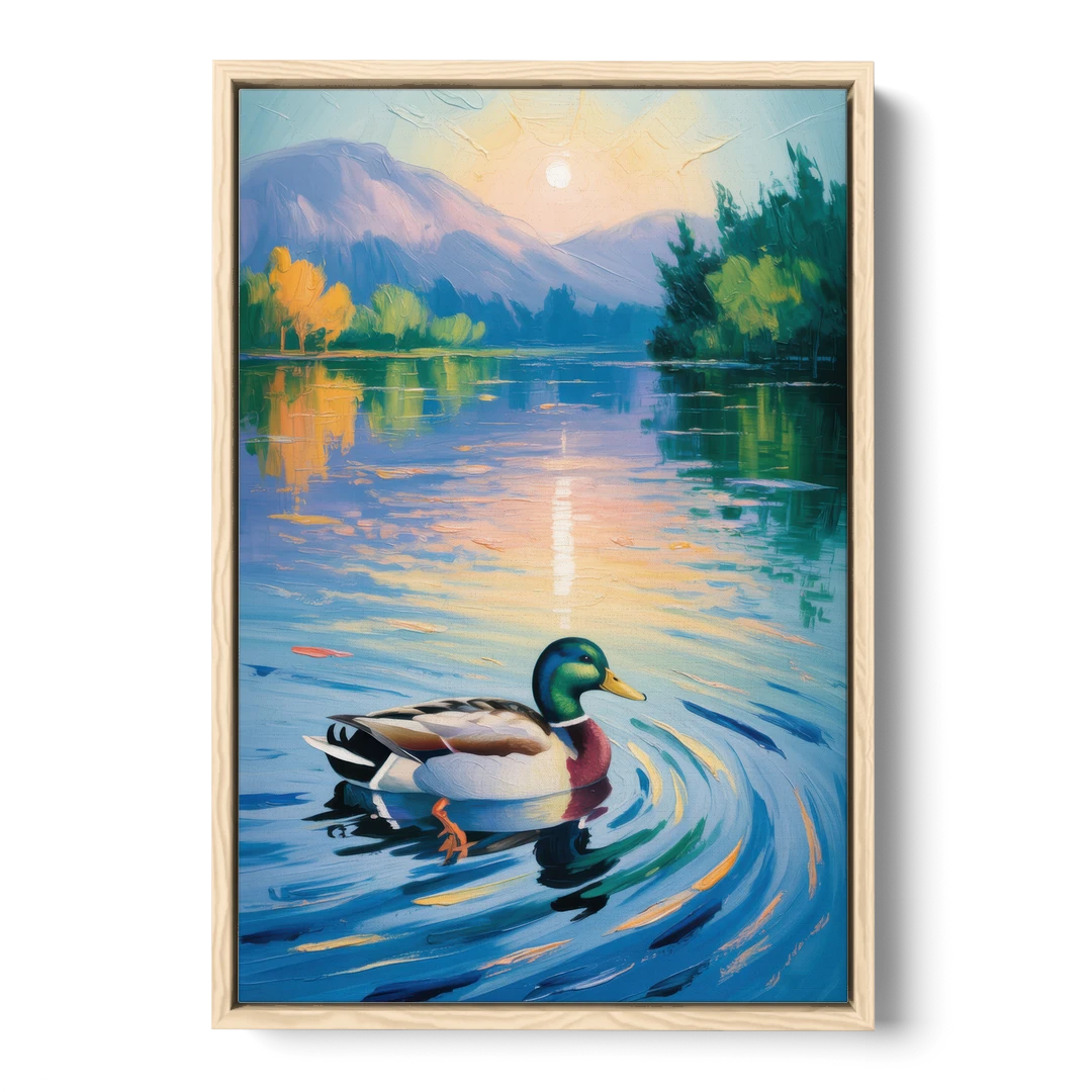 Meditative Mallard Moment - Oak Framed Canvas Wall Art - Front