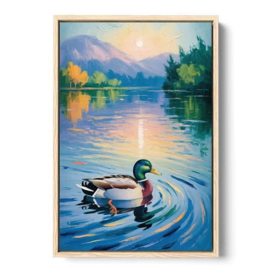 Meditative Mallard Moment - Oak Framed Canvas Wall Art - Front