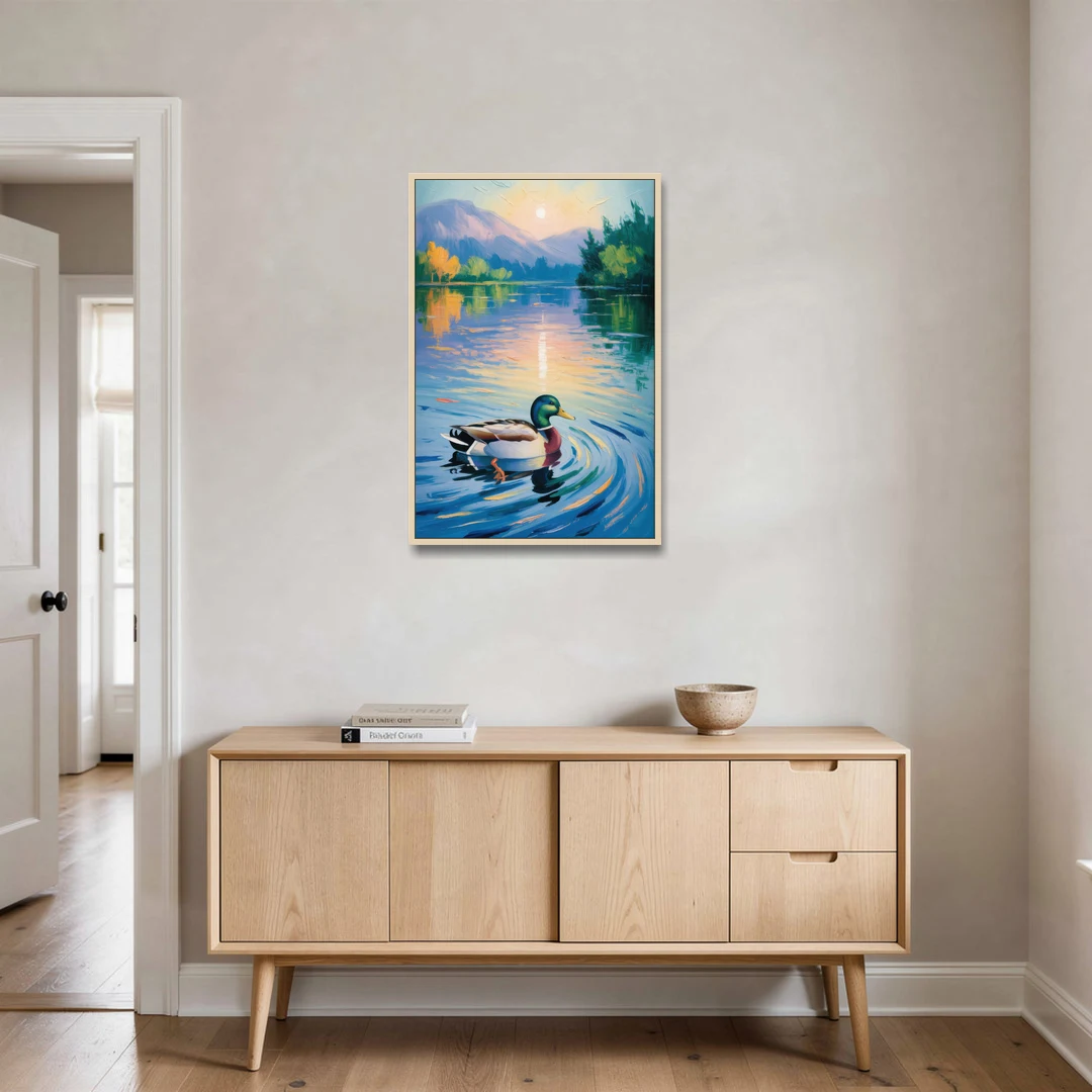 Meditative Mallard Moment - Oak Framed Canvas Wall Art - Coffee Table - 24x36