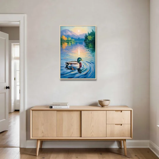 Meditative Mallard Moment - Oak Framed Canvas Wall Art - Coffee Table - 24x36