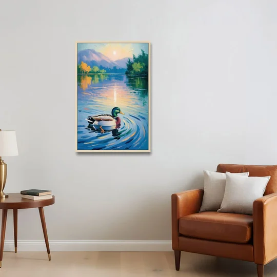 Meditative Mallard Moment - Oak Framed Canvas Wall Art - Sofa - 24x36