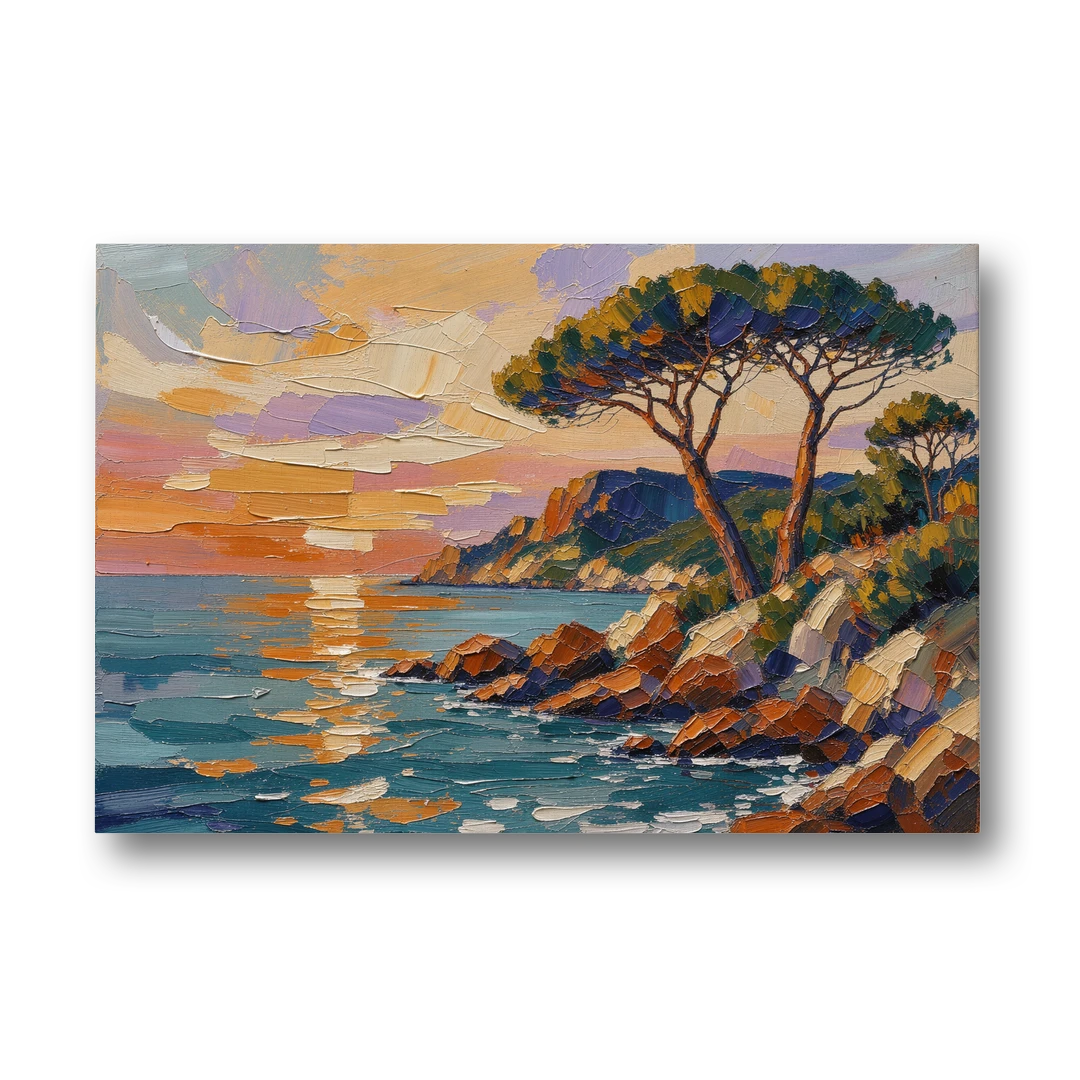 Mediterranean Landscape Painting with Umbrella Pines - Canvas Wall Art - Front