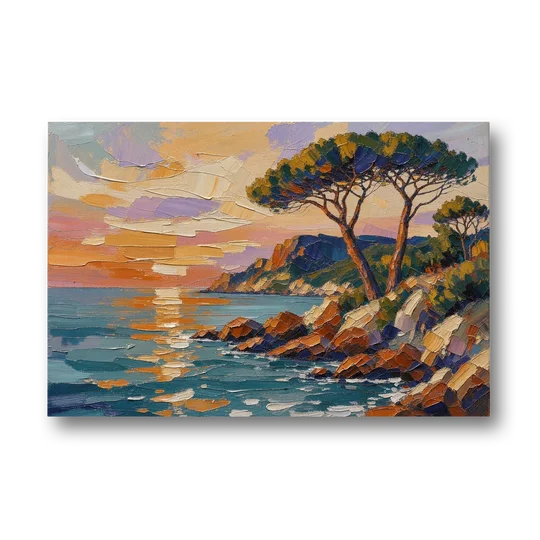 Mediterranean Landscape Painting with Umbrella Pines - Canvas Wall Art - Front