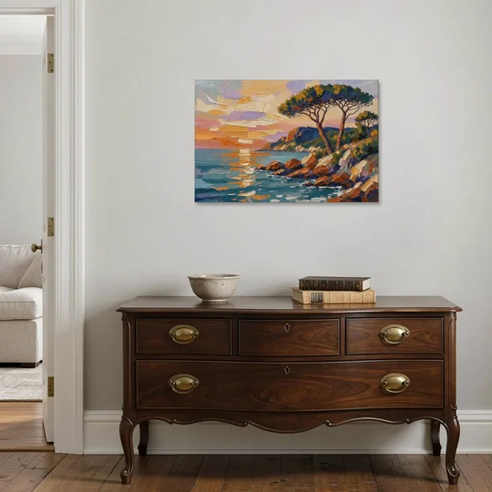 Mediterranean Landscape Painting with Umbrella Pines - Canvas Wall Art - Coffee Table - 36x24