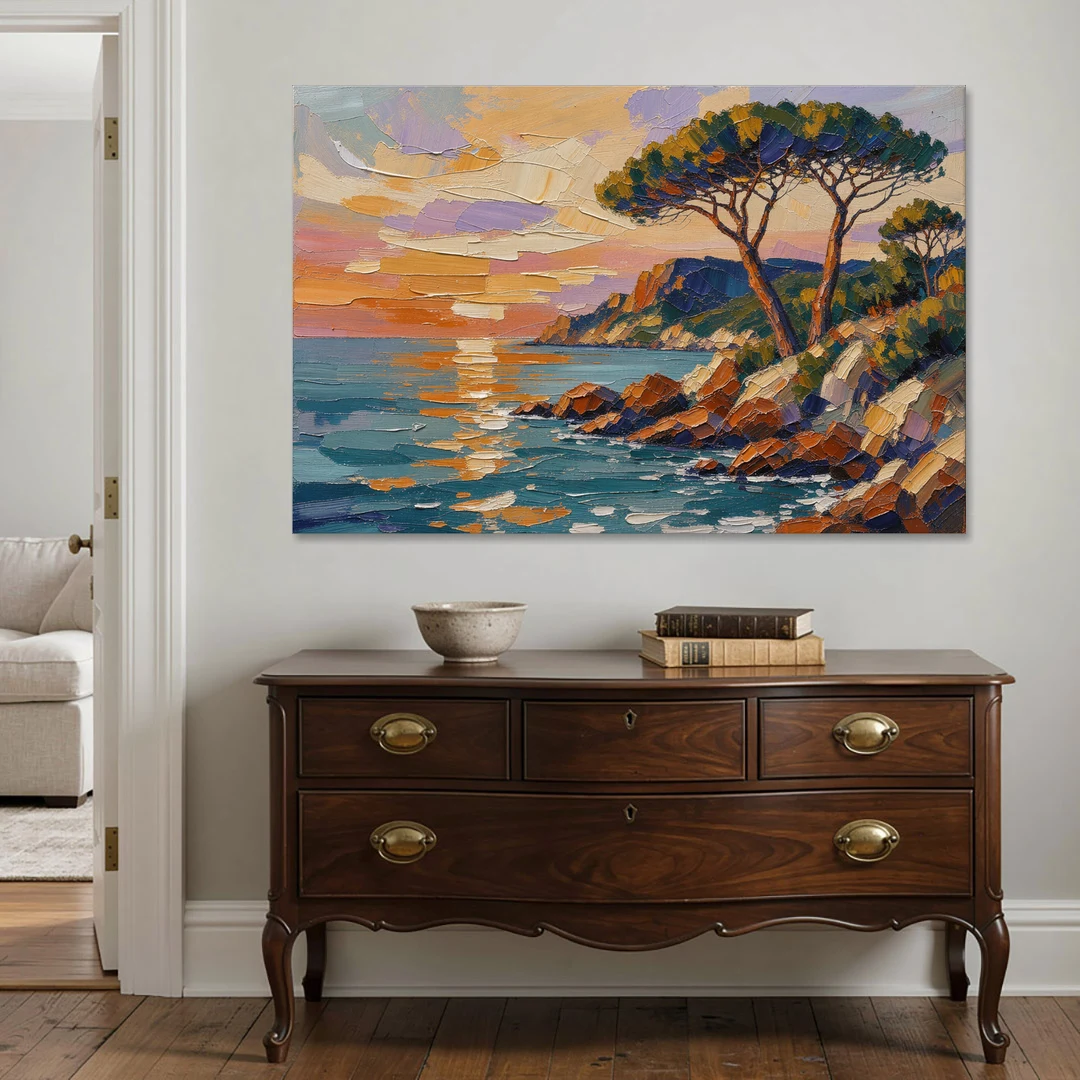 Mediterranean Landscape Painting with Umbrella Pines - Canvas Wall Art - Coffee Table - 60x40