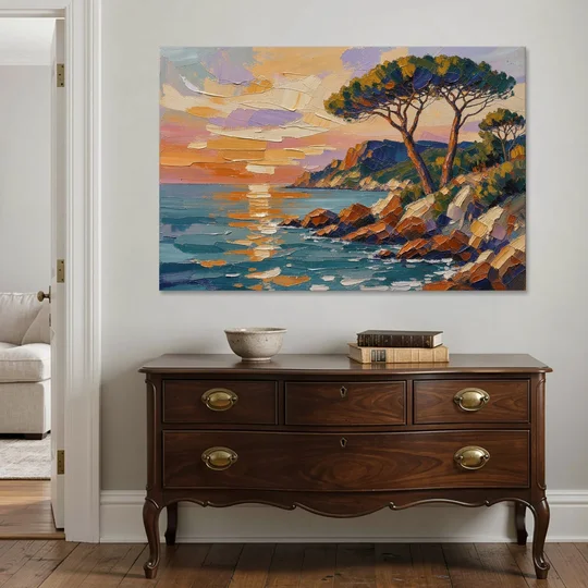Mediterranean Landscape Painting with Umbrella Pines - Canvas Wall Art - Coffee Table - 60x40