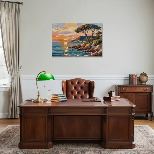 Mediterranean Landscape Painting with Umbrella Pines - Canvas Wall Art - Office - 36x24