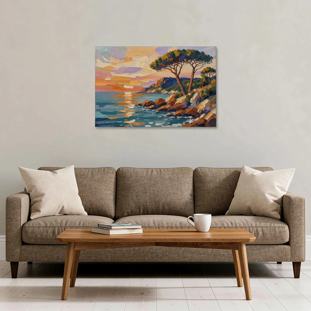 Mediterranean Landscape Painting with Umbrella Pines - Canvas Wall Art - Sofa - 36x24