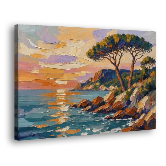 Mediterranean Landscape Painting with Umbrella Pines - Canvas Wall Art - Side