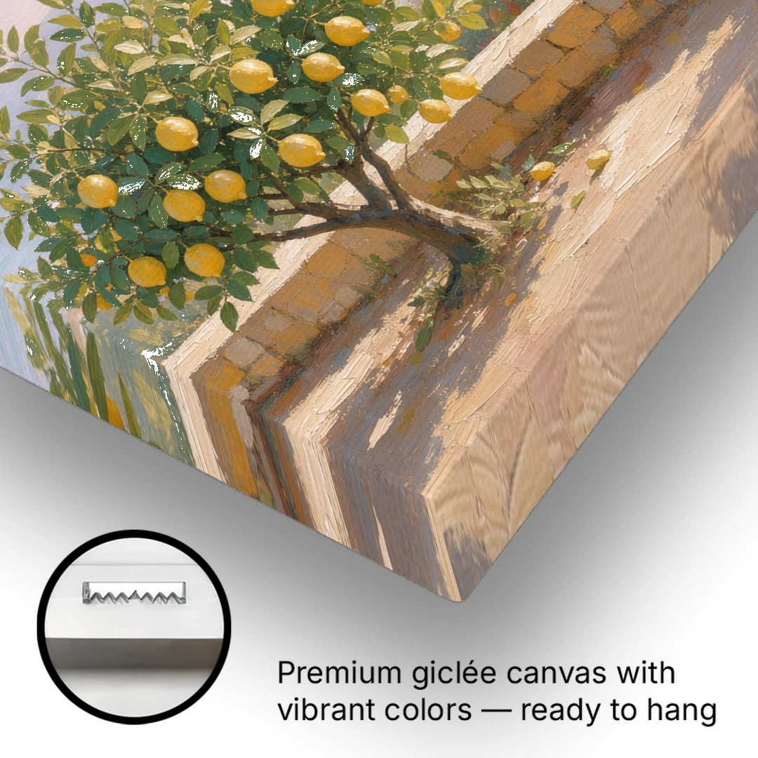 Mediterranean Lemon Tree Terrace by the Sea - Canvas Wall Art - Gallery Wrap Corner