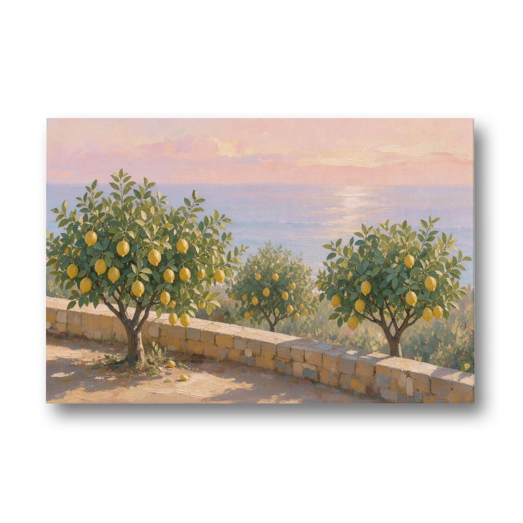Mediterranean Lemon Tree Terrace by the Sea - Canvas Wall Art - Front