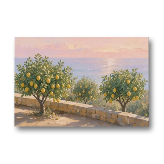 Mediterranean Lemon Tree Terrace by the Sea - Canvas Wall Art - Front